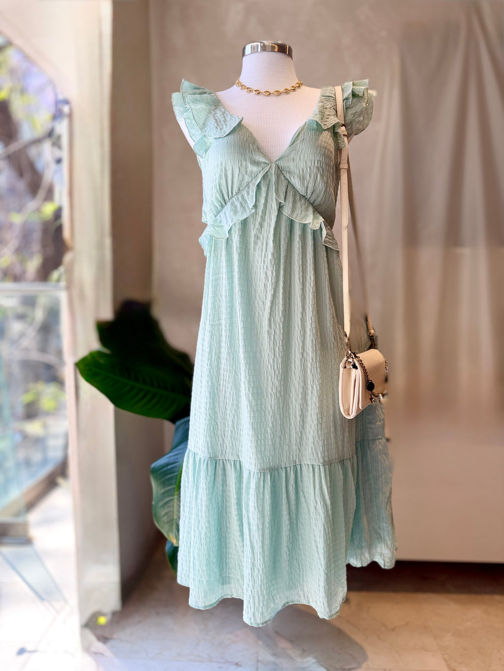 Vestidos verde Aqua con olanes