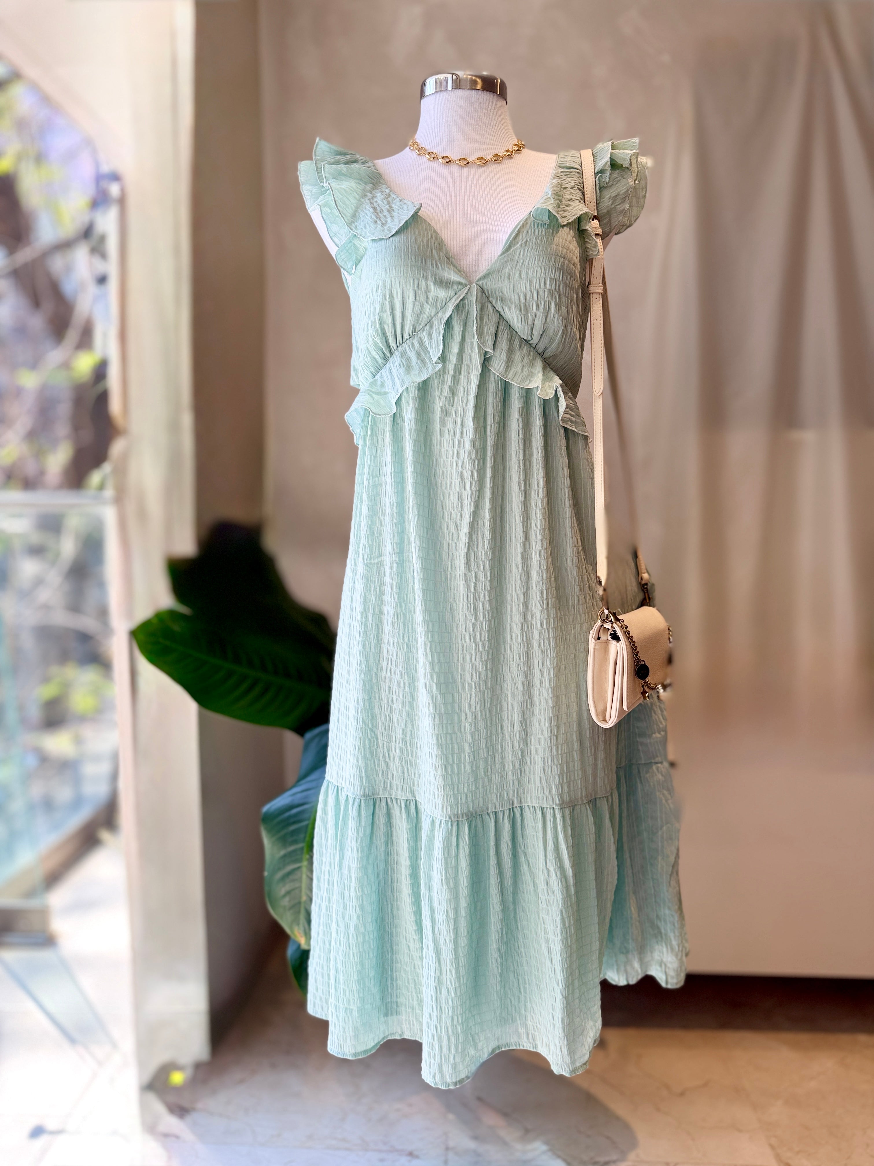 Vestidos verde Aqua con olanes